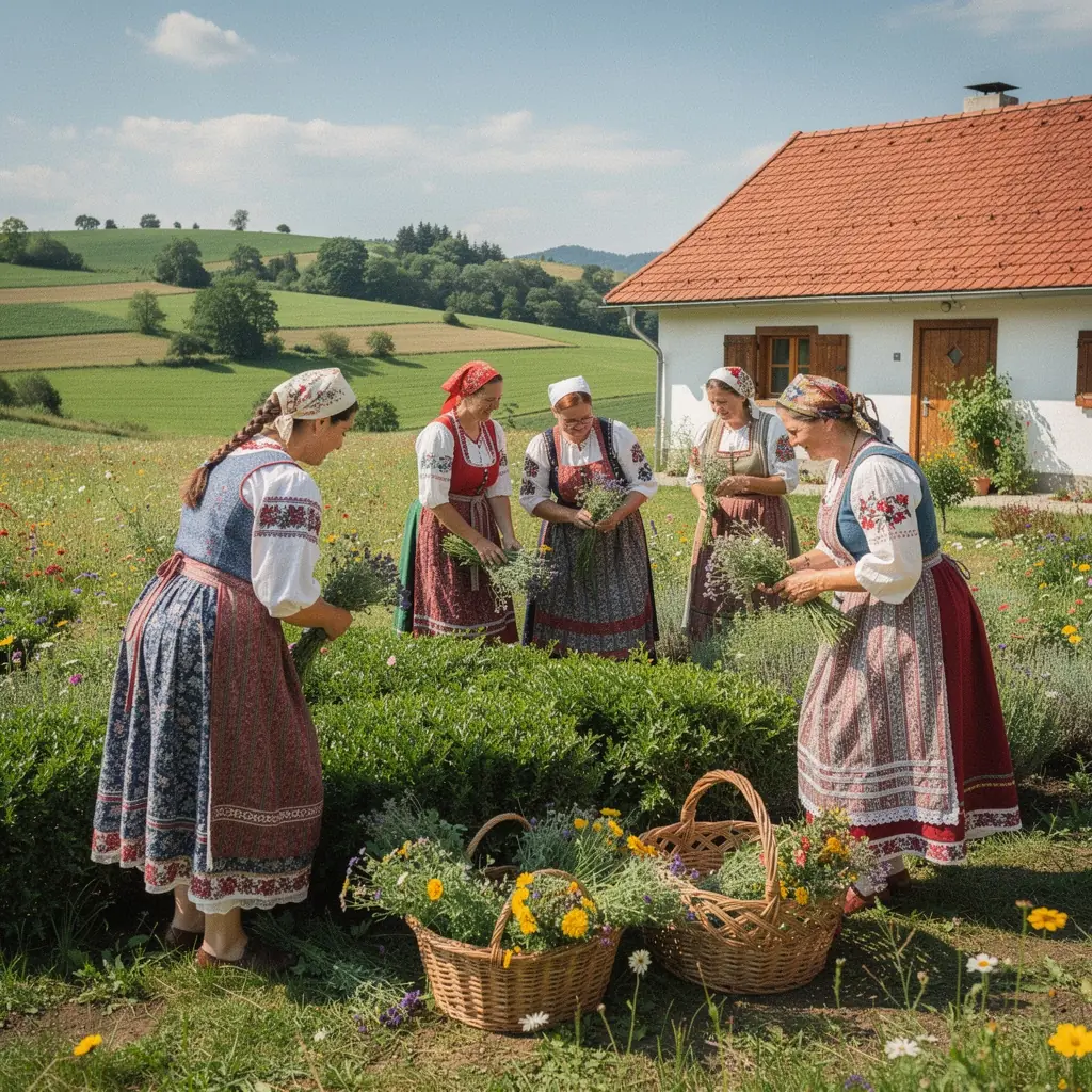 Záber na čajovú súpravu s tradičnými slovenskými vzormi