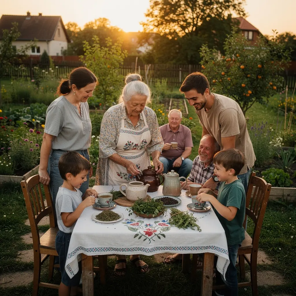 Zelené lúky so zberom byliniek v pozadí s horami