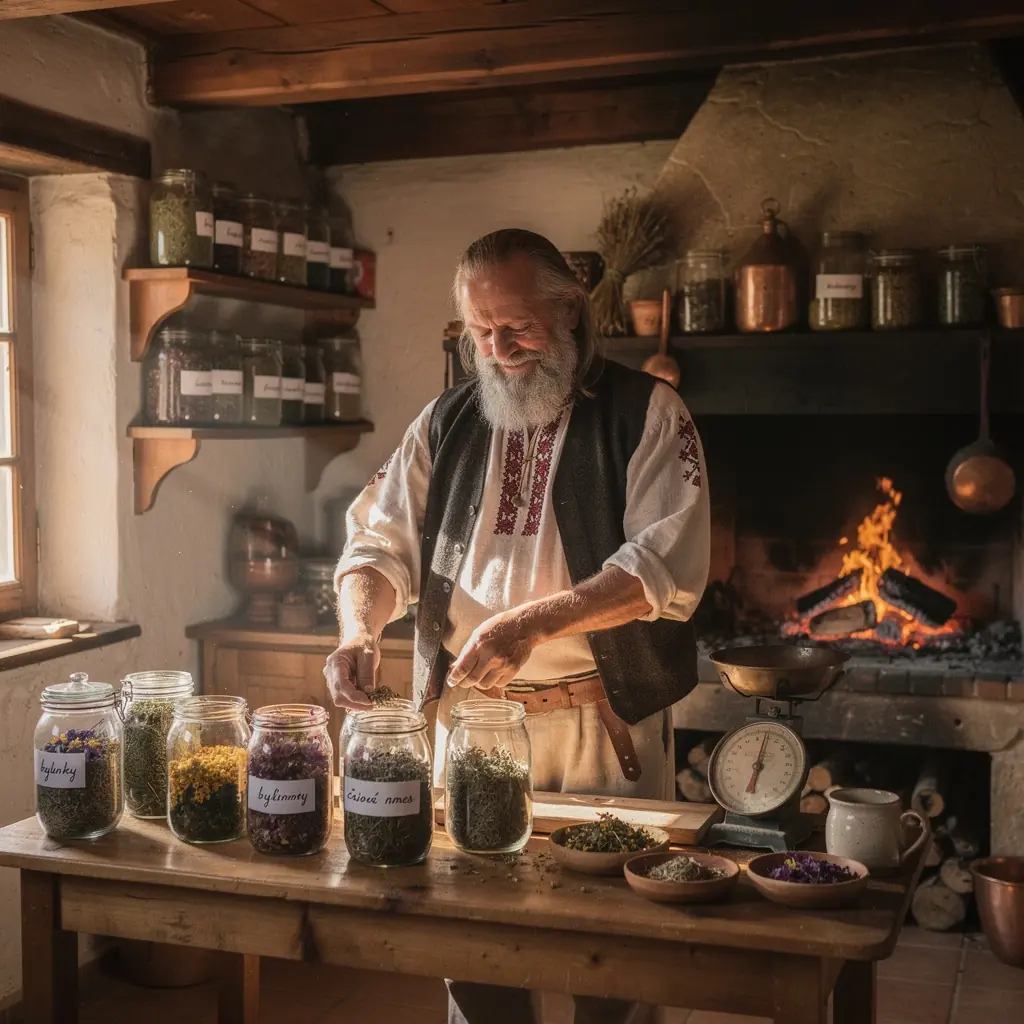 Rôzne balenia slovenských čajových zmesí s popisom na etikete
